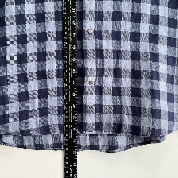 Michael Kors 100% Linen Shirt XL Blue Tailored Fit Pocket Plaid Snap Western Y2K - Picture 4 of 11